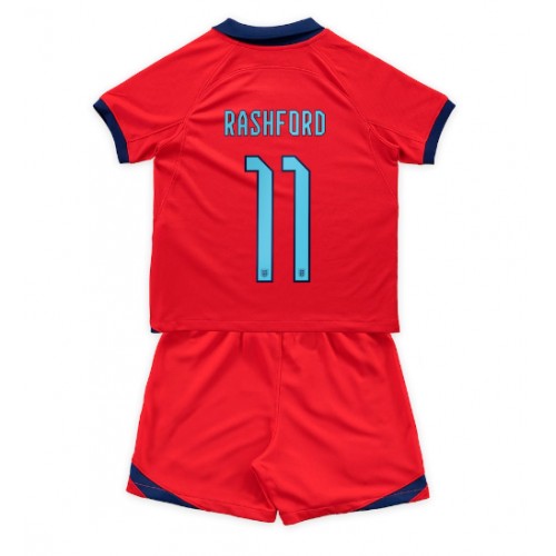 Fotbalové Dres Anglie Marcus Rashford #11 Dětské Venkovní MS 2022 Krátký Rukáv (+ trenýrky)